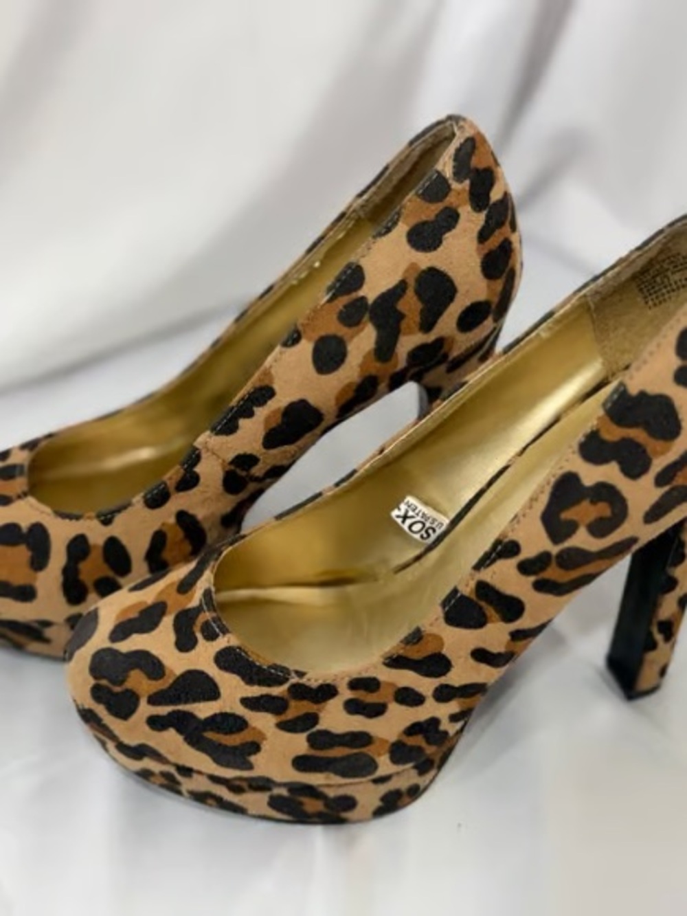 Time and Tru Leopard Platform Pumps in Tan and Black with Gold Interior